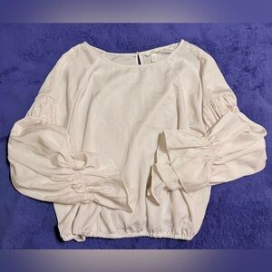 H&M Off White Silky Look Big Ruffle Sleeve Blouse XL